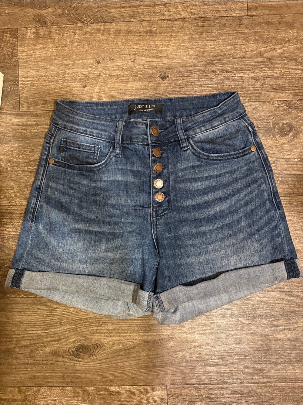 Judy Blue Dark Blue High-Rise Button-Fly Denim Shorts size 27